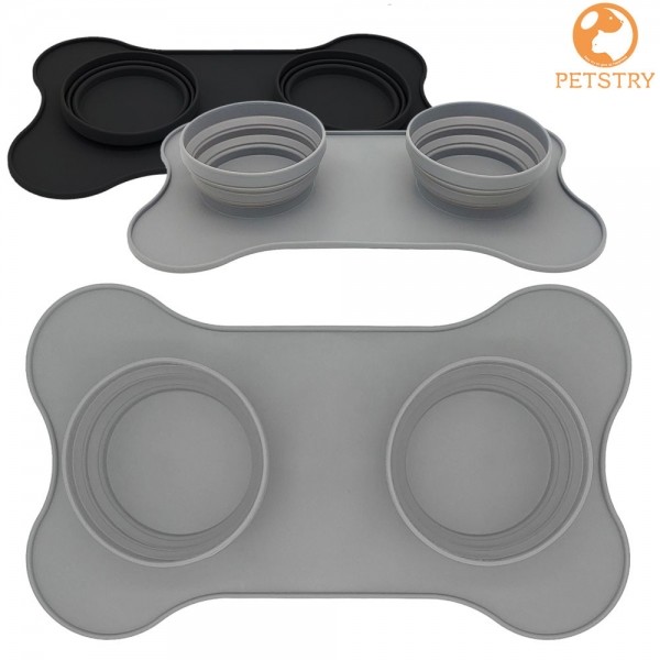 펫스츄리 휴대용 실리콘 매트 2구 식기 2color