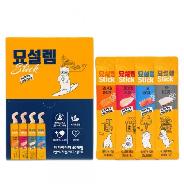 페오펫몰,페슬러 묘설렘 스틱 고양이 습식 간식 버라이어티 40개입