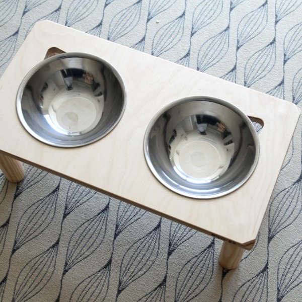 페오펫몰,자작나무 원목 대형견 2구 식탁, 밥그릇 포함 대형견 식기 세트 높이선택 퐁퐁, 애견 식기 물그릇 이니셜 각인