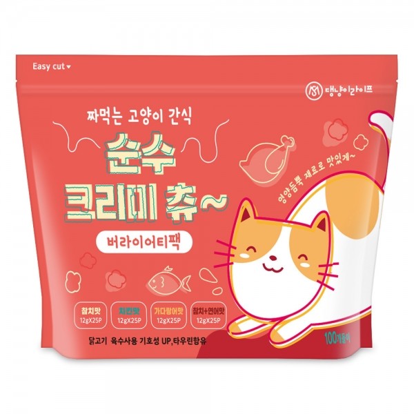 댕냥이라이프 순수 크리미 츄 고양이 짜먹는 간식 버라이어티팩 100p 혼합맛