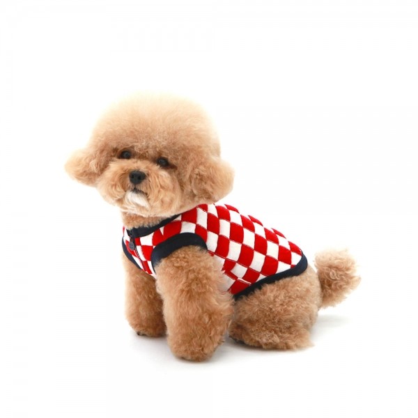 페오펫몰,CHECKERBOARD SLEEVELESS ZIPUP-RED(누빔집업)