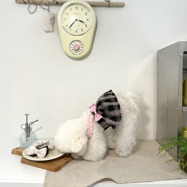 페오펫몰,디어아지  강아지 봄 여름 가을 트위드원피스 리본 공주드레스