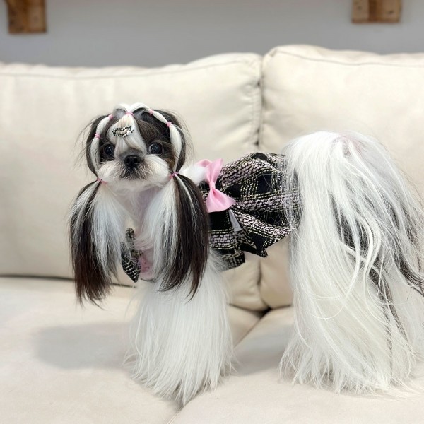 페오펫몰,디어아지  강아지 봄 여름 가을 트위드원피스 리본 공주드레스