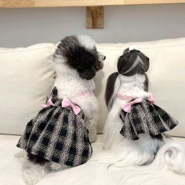 페오펫몰,디어아지  강아지 봄 여름 가을 트위드원피스 리본 공주드레스