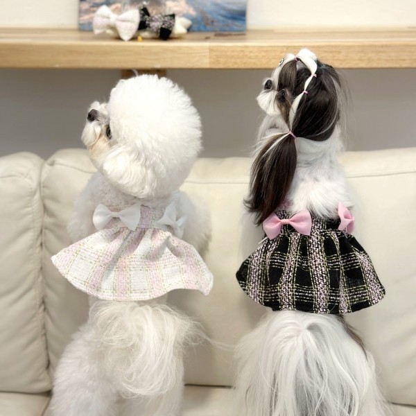 페오펫몰,디어아지  강아지 봄 여름 가을 트위드원피스 리본 공주드레스