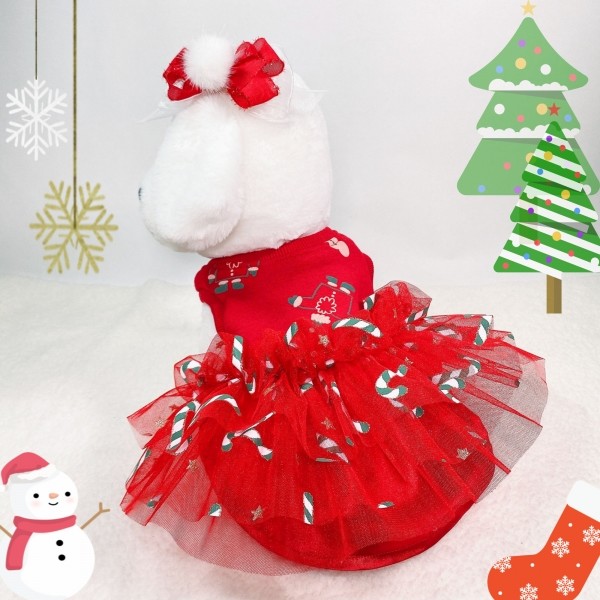 페오펫몰,플로피이얼스,크리스마스 레드켄디 강아지드레스,애견원피스