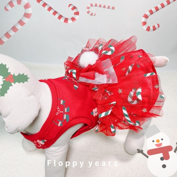 페오펫몰,플로피이얼스,크리스마스 레드켄디 강아지드레스,애견원피스