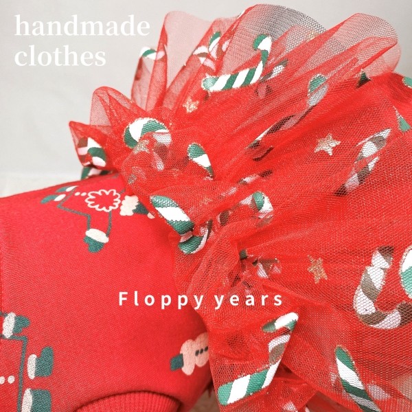 페오펫몰,플로피이얼스,크리스마스 레드켄디 강아지드레스,애견원피스