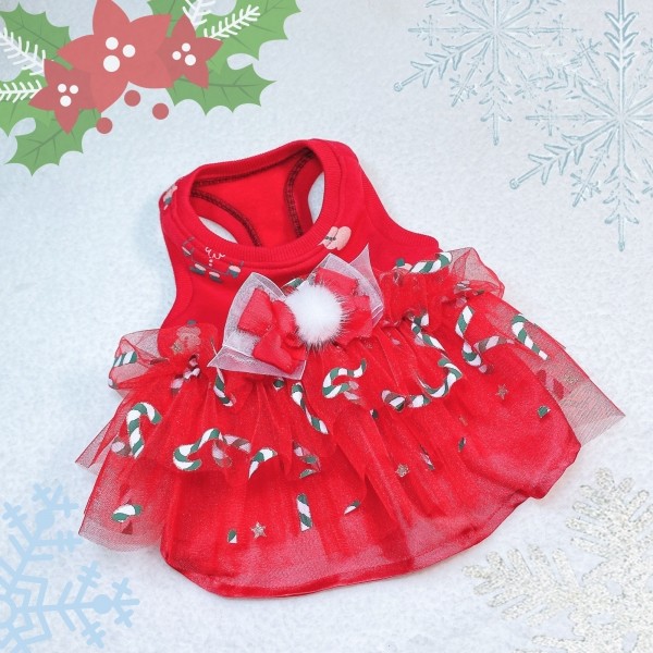 페오펫몰,플로피이얼스,크리스마스 레드켄디 강아지드레스,애견원피스