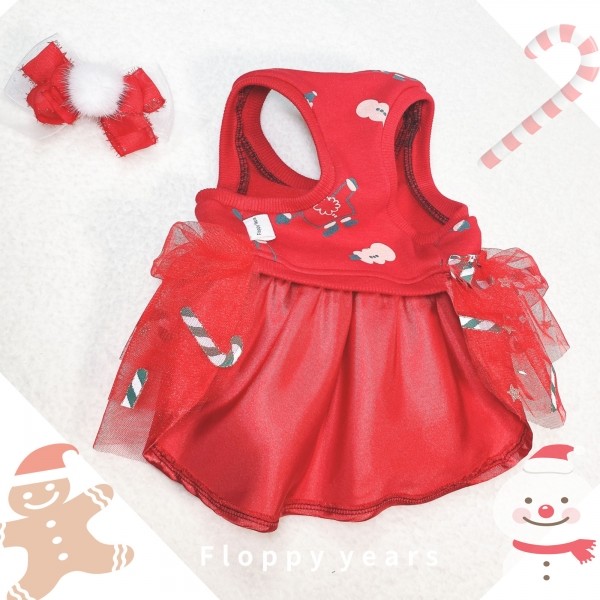 페오펫몰,플로피이얼스,크리스마스 레드켄디 강아지드레스,애견원피스