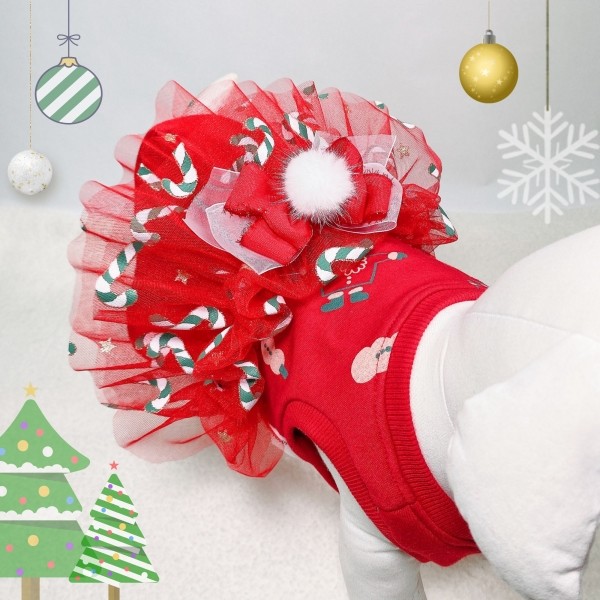 페오펫몰,플로피이얼스,크리스마스 레드켄디 강아지드레스,애견원피스