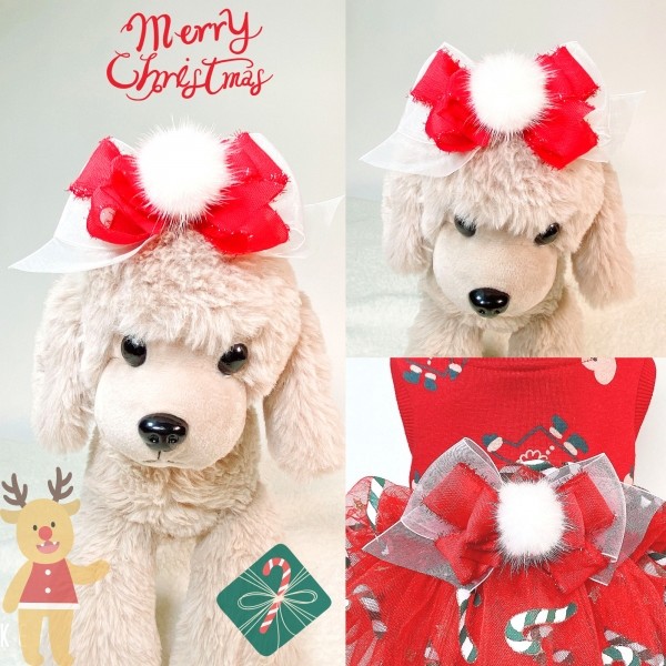 페오펫몰,플로피이얼스,크리스마스 레드켄디 강아지드레스,애견원피스