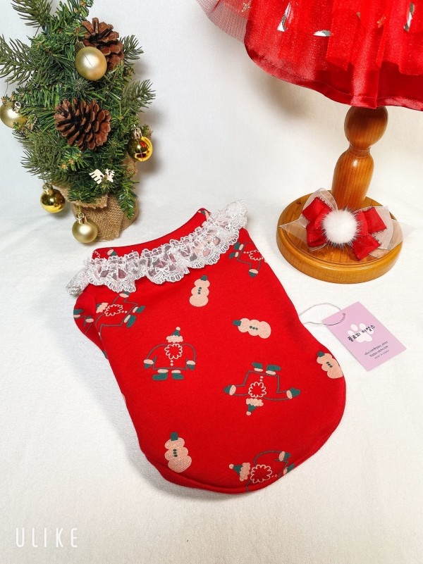 페오펫몰,[새해특가]크리스마스 화이트레이스 강아지 스웻셔츠,애견티셔츠,크리스마스애견옷