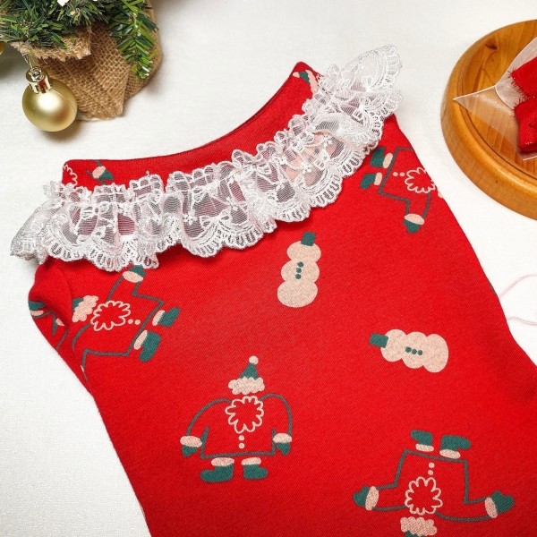 페오펫몰,[새해특가]크리스마스 화이트레이스 강아지 스웻셔츠,애견티셔츠,크리스마스애견옷