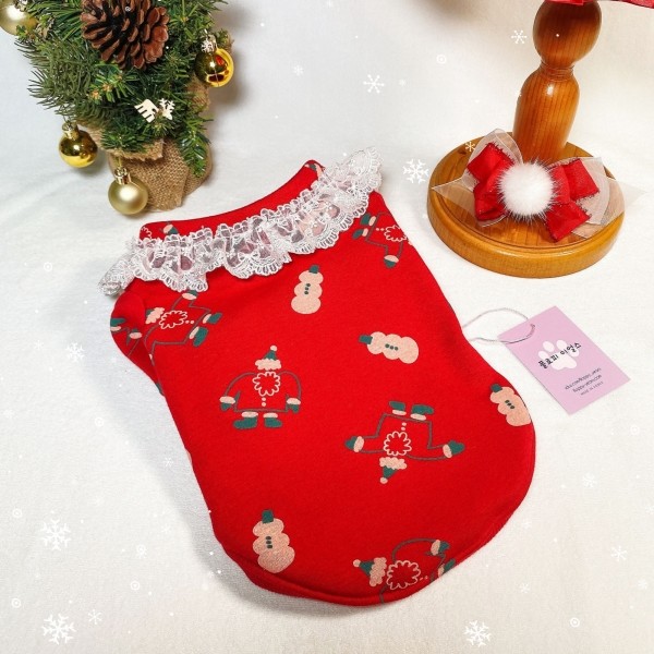 페오펫몰,[새해특가]크리스마스 화이트레이스 강아지 스웻셔츠,애견티셔츠,크리스마스애견옷