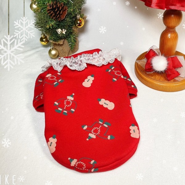 페오펫몰,[새해특가]크리스마스 화이트레이스 강아지 스웻셔츠,애견티셔츠,크리스마스애견옷