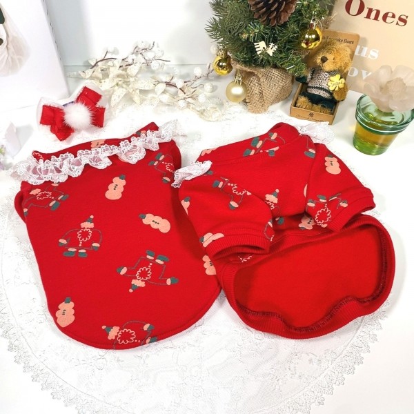 페오펫몰,[새해특가]크리스마스 화이트레이스 강아지 스웻셔츠,애견티셔츠,크리스마스애견옷