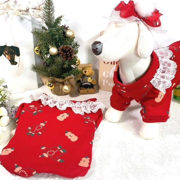 페오펫몰,[새해특가]크리스마스 화이트레이스 강아지 스웻셔츠,애견티셔츠,크리스마스애견옷
