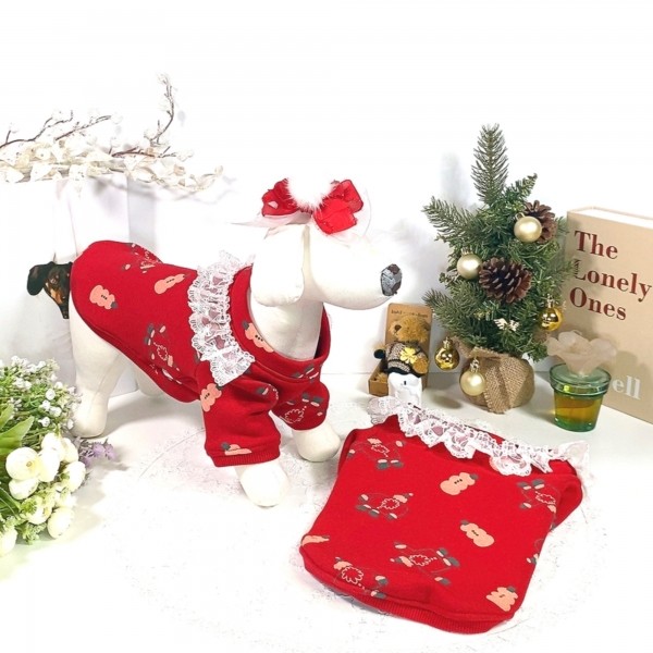 페오펫몰,[새해특가]크리스마스 화이트레이스 강아지 스웻셔츠,애견티셔츠,크리스마스애견옷