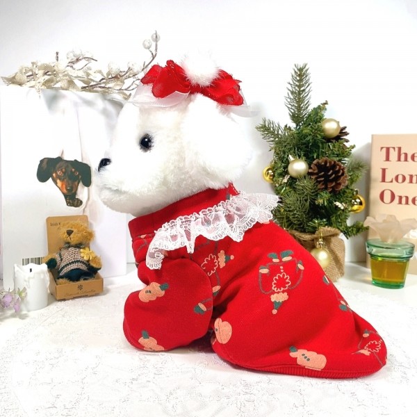 페오펫몰,[새해특가]크리스마스 화이트레이스 강아지 스웻셔츠,애견티셔츠,크리스마스애견옷