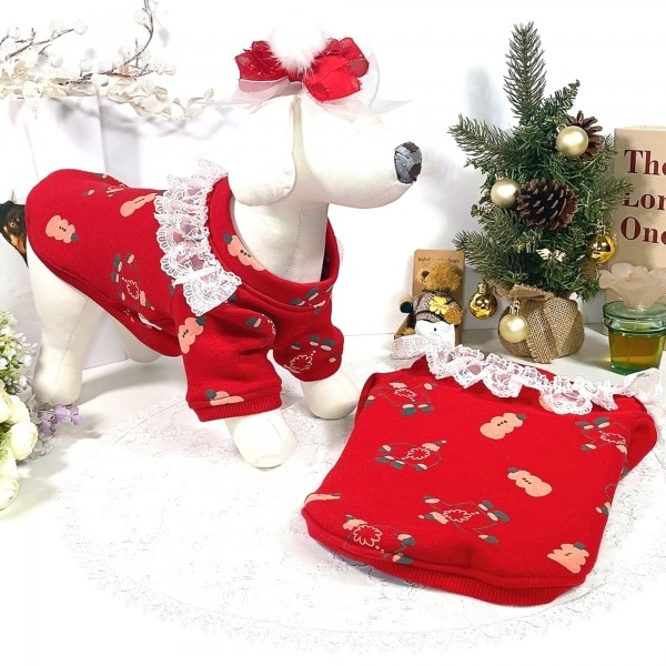 페오펫몰,[새해특가]크리스마스 화이트레이스 강아지 스웻셔츠,애견티셔츠,크리스마스애견옷