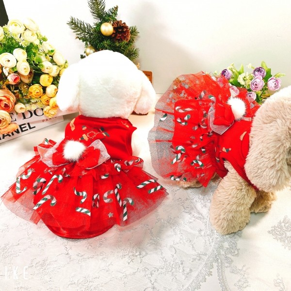 페오펫몰,플로피이얼스,크리스마스 레드켄디 강아지드레스,애견원피스