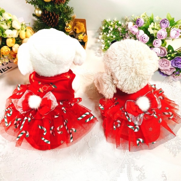 페오펫몰,플로피이얼스,크리스마스 레드켄디 강아지드레스,애견원피스
