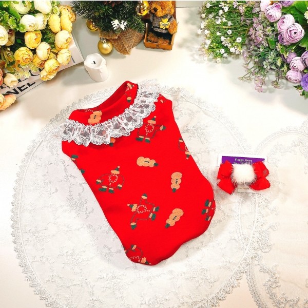 페오펫몰,[새해특가]크리스마스 화이트레이스 강아지 스웻셔츠,애견티셔츠,크리스마스애견옷