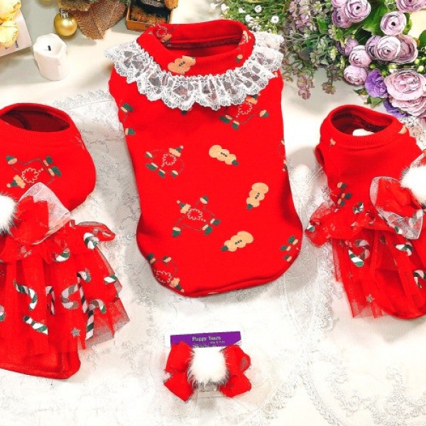 페오펫몰,[새해특가]크리스마스 화이트레이스 강아지 스웻셔츠,애견티셔츠,크리스마스애견옷