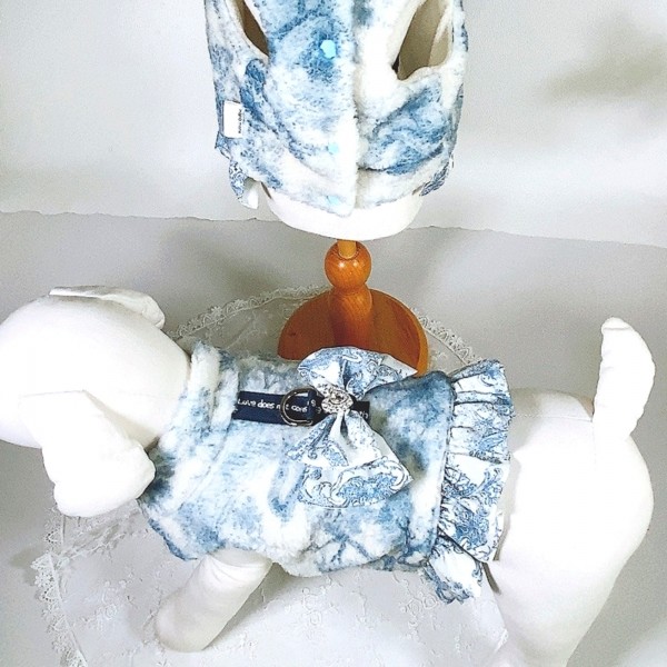 페오펫몰,[플로피이얼스][꽃길특가]중세프린트 플리스 강아지조끼,애견의류, 강아지겨울아우터,겨울플리스점퍼