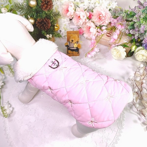페오펫몰,[꽃길특가]핑크허니 퀼팅패딩 강아지겨울옷, 강아지아웃터 패딩조끼,애견의류,D링,강아지패딩