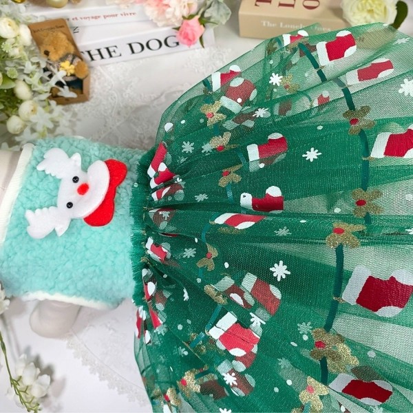 페오펫몰,[감사특가]플로피이얼스,크리스마스 강아지크리스마스 코스튬 양말 강아지튜튜드레스애견원피스