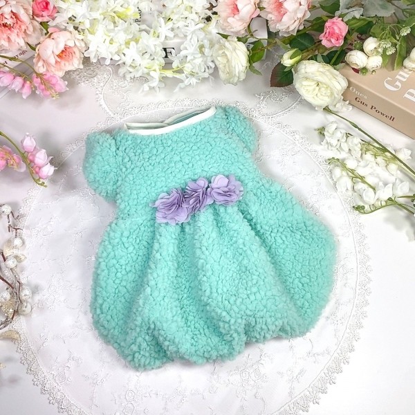 페오펫몰,[꽃길특가]멜론벌룬 플리스 강아지드레스 뽀글이드레스,강아지후리스,강아지옷