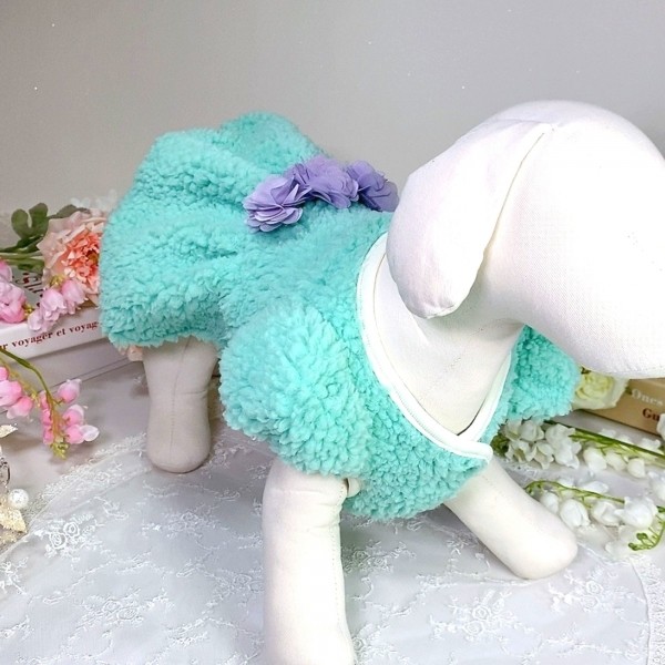 페오펫몰,[꽃길특가]멜론벌룬 플리스 강아지드레스 뽀글이드레스,강아지후리스,강아지옷