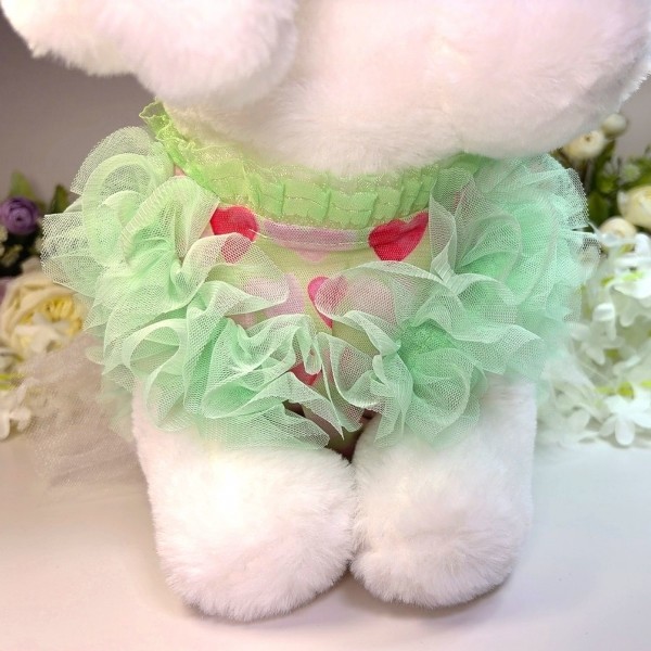 페오펫몰,[꽃길특가]하트그린프릴 강아지드레스,강아지여름원피스,생일파티드레스