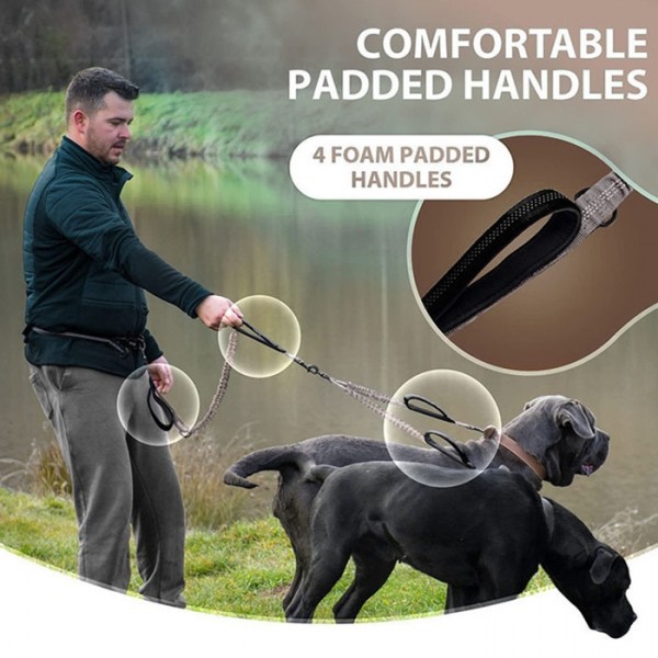 페오펫몰,개과천선 트롱 강아지 2견용 핸즈프리 리드줄 세트 블랙 그레이