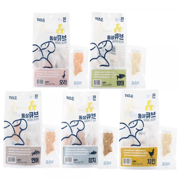 페오펫몰,[댕린이특가]더조은 강아지 닭가슴살 통살 큐브 20g x 30개 5종 [600g]