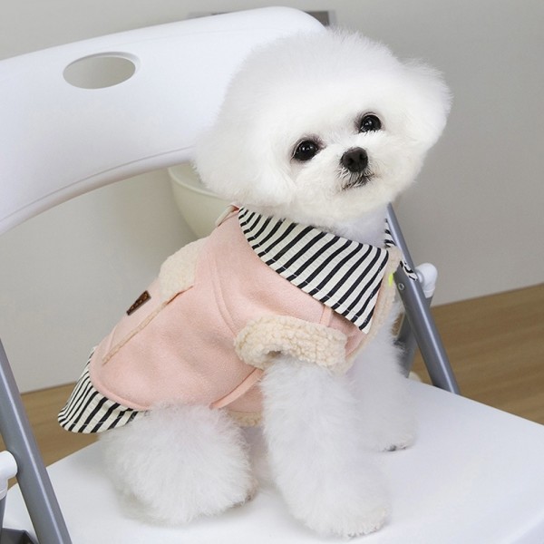 페오펫몰,딩동펫 반려동물 스트라이프 레이어드 포켓 무스탕